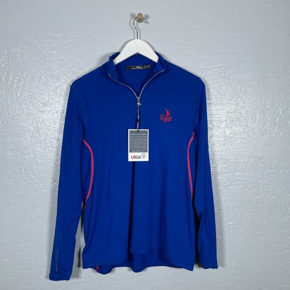 Ralph Lauren RLX Men XL Blue Red 1/4 Zip Shirt 2015 US Open Chambers Bay Golf - Picture 1 of 12